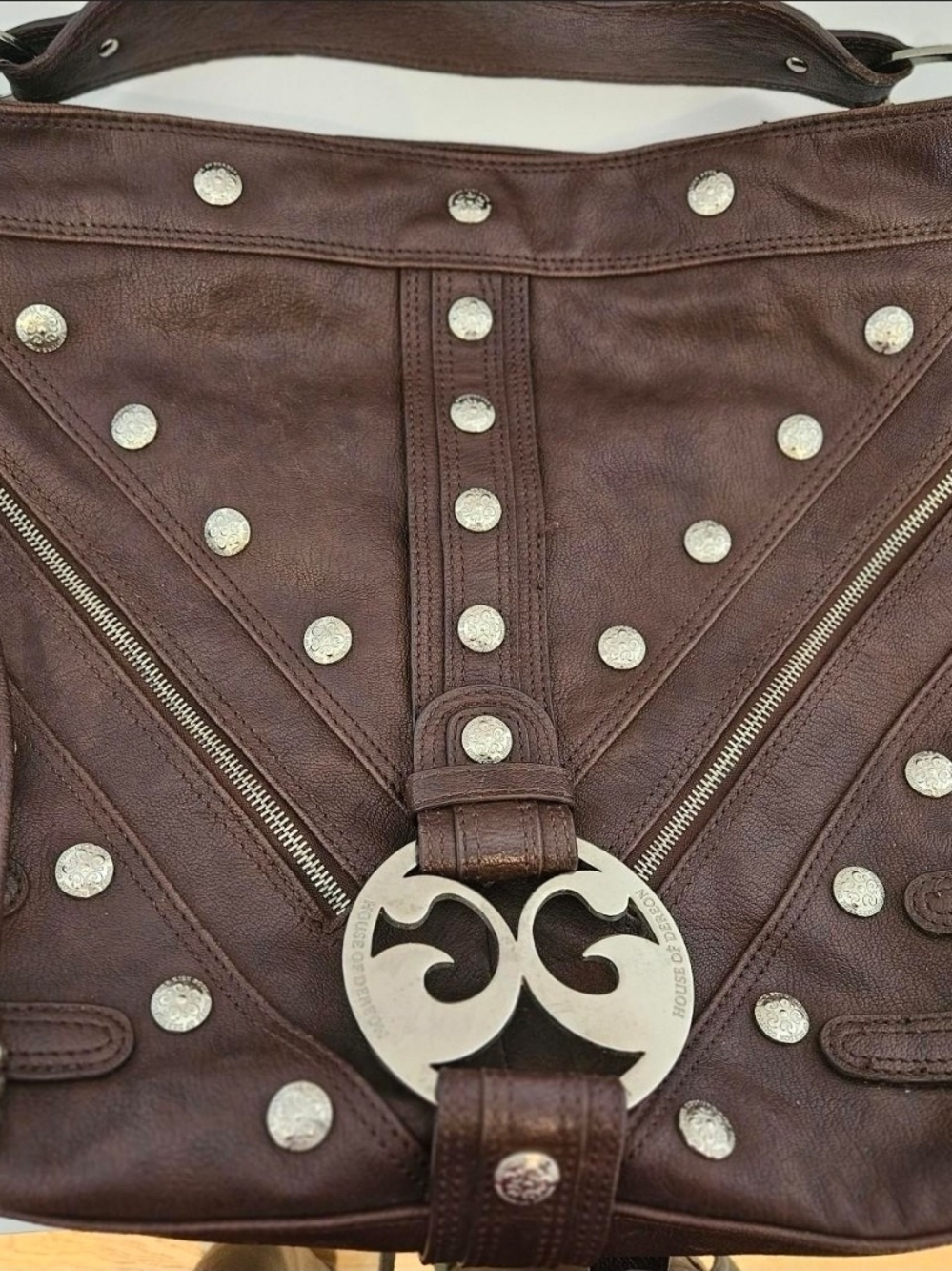 Y2K House of Deréon Studded Moto Shoulder Bag – Brown McBling Purs